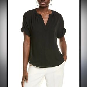 Tahari Elegant Black V-Neck Blouse